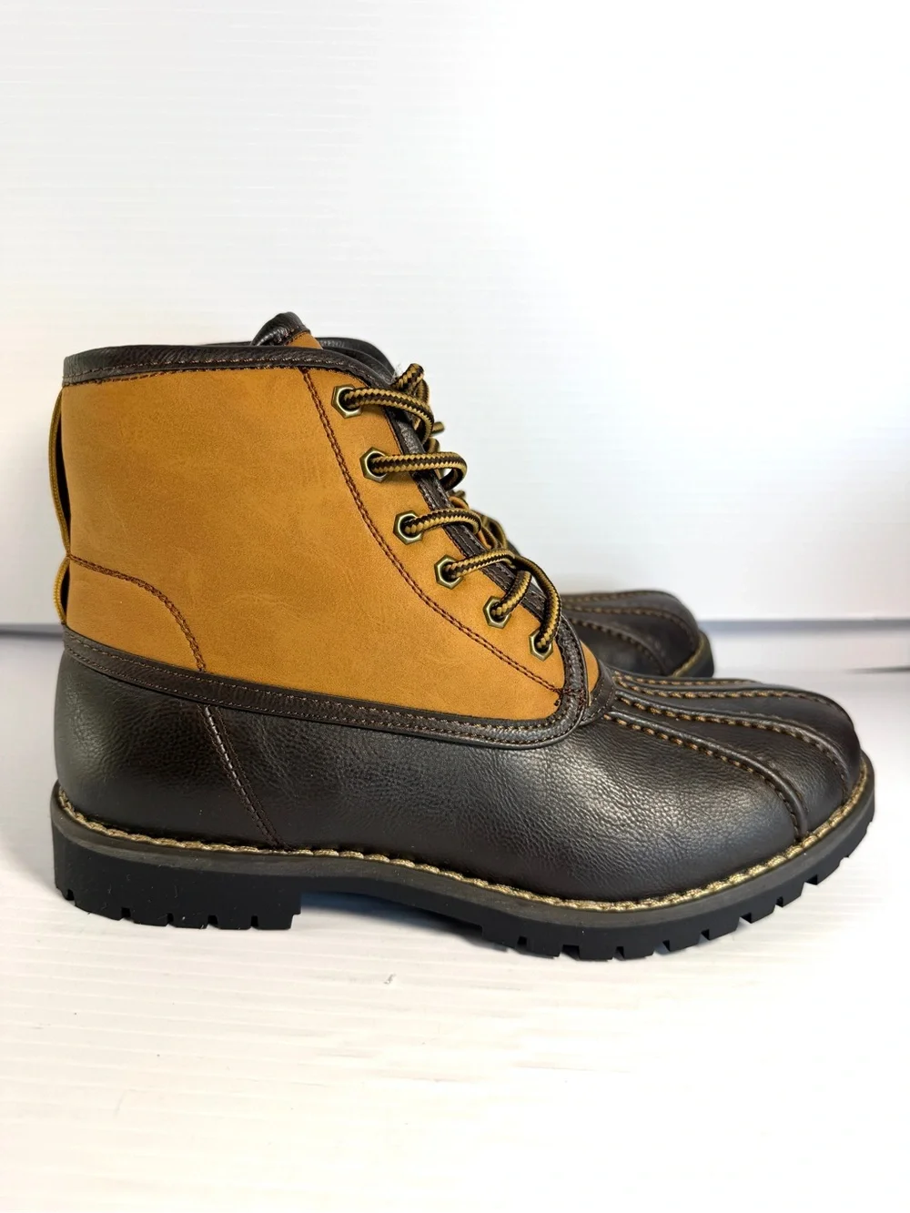 Steven By Steve Madden Brown and Tan Lace-Up Duck Boots